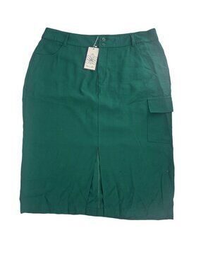 Intimatto Green Cargo Midi Skirt Plus Size 1X Utility Split Front Workwear